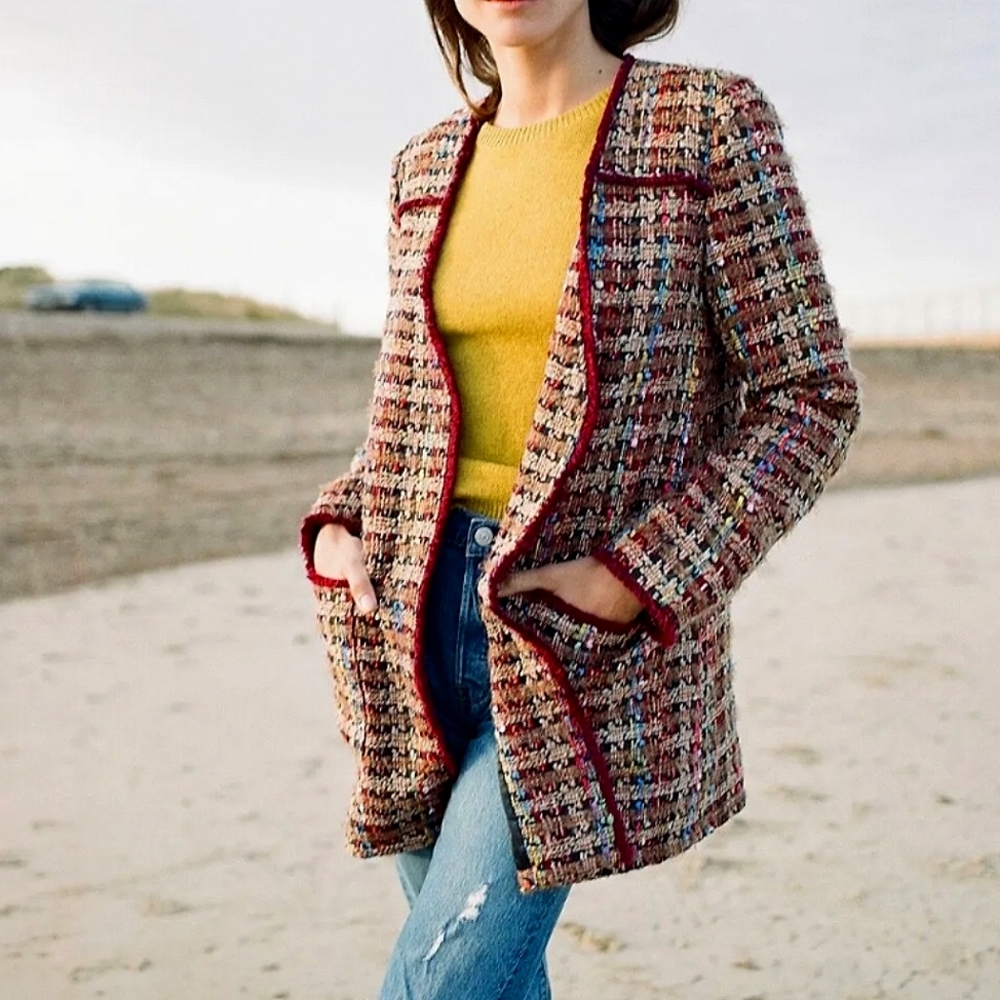 🌈NEW🌈 Anthropologie Tweed Rainbow Blazer Jacket Coat, Small